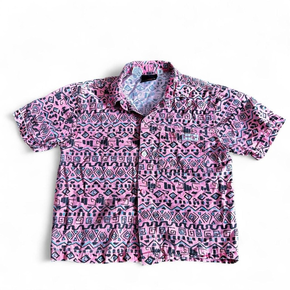 Gotcha girls Pink and black geometric patterned button-up shirt - Picture 1 of 6
